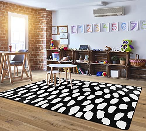 Flagship Carpets White on Black Safari Dot Classroom Area Rug for Indoor Classroom Learning or Kid Bedroom Educational Play Mat, 5'x7'6"|B099CFH6S6