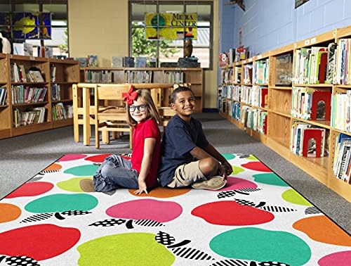 Flagship Carpets Black White and Stylish Brights All Over Apples Classroom Area Rug for Indoor Classroom Learning or Kid Bedroom Educational Play Mat, 5'x7'6"|B099CML13W