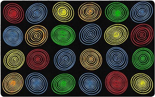 Flagship Carpets Circles Abstract Educational Area Rug for Kids Room Seating Décor, Children's Classroom, Play Carpet for Teaching and Playroom, Seats 20, 6' x 8'4", Cool Blue|B0CFS228ZR