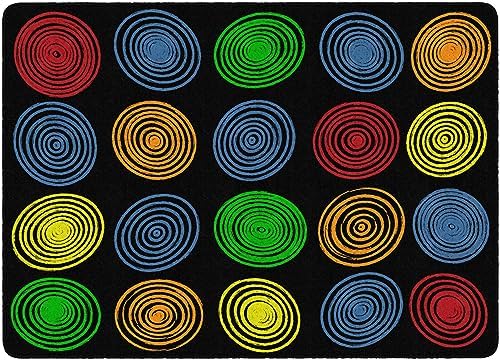 Flagship Carpets Circles Abstract Educational Area Rug for Kids Room Seating Décor, Children's Classroom, Play Carpet for Teaching and Playroom, Seats 20, 6' x 8'4", Cool Blue|B0CFS228ZR