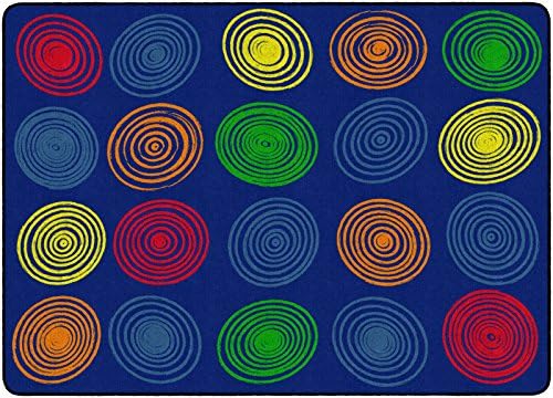 Flagship Carpets Circles Abstract Educational Area Rug for Kids Room Seating Décor, Children's Classroom, Play Carpet for Teaching and Playroom, Seats 20, 6' x 8'4", Cool Blue|B0CFS228ZR