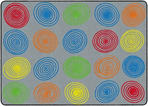 Flagship Carpets Circles Abstract Educational Area Rug for Kids Room Seating Décor, Children's Classroom, Play Carpet for Teaching and Playroom, Seats 20, 6' x 8'4", Cool Blue|B0CFS228ZR