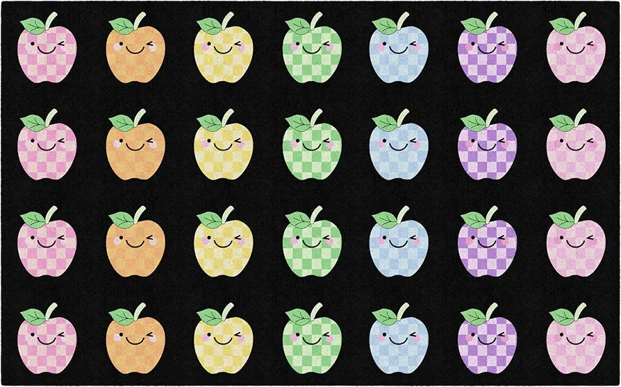 Flagship Carpets Apple Sit Spots Children's Classroom Décor Area Rug for Schools, Durable and Fun for Learning Centers, Daycares and Preschools, 7'6" X 12'