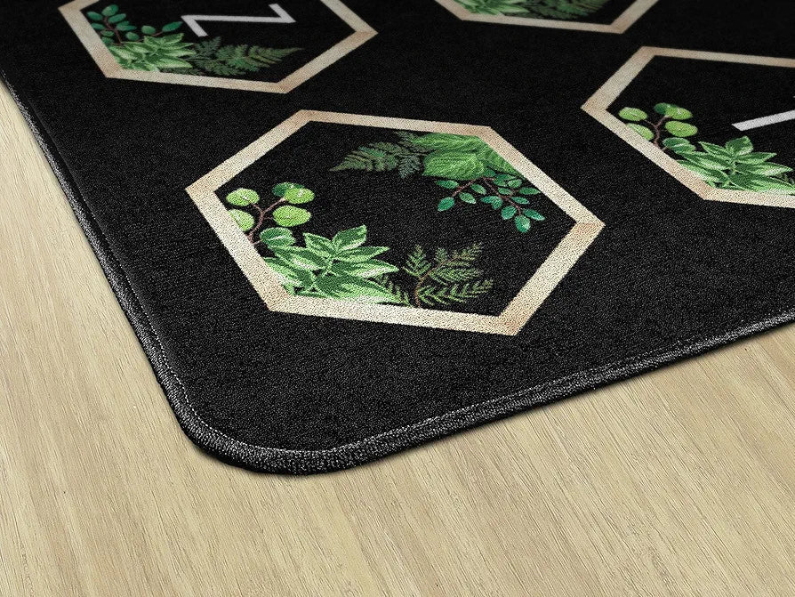 Flagship Carpets Simply Boho Abc's Criss Cross Applesauce Classroom Area Rug for Indoor Classroom Learning or Kid Bedroom Educational Play Mat, 7'6"x12', Black