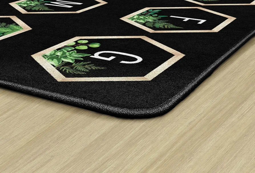 Flagship Carpets Simply Boho Abc's Criss Cross Applesauce Classroom Area Rug for Indoor Classroom Learning or Kid Bedroom Educational Play Mat, 7'6"x12', Black